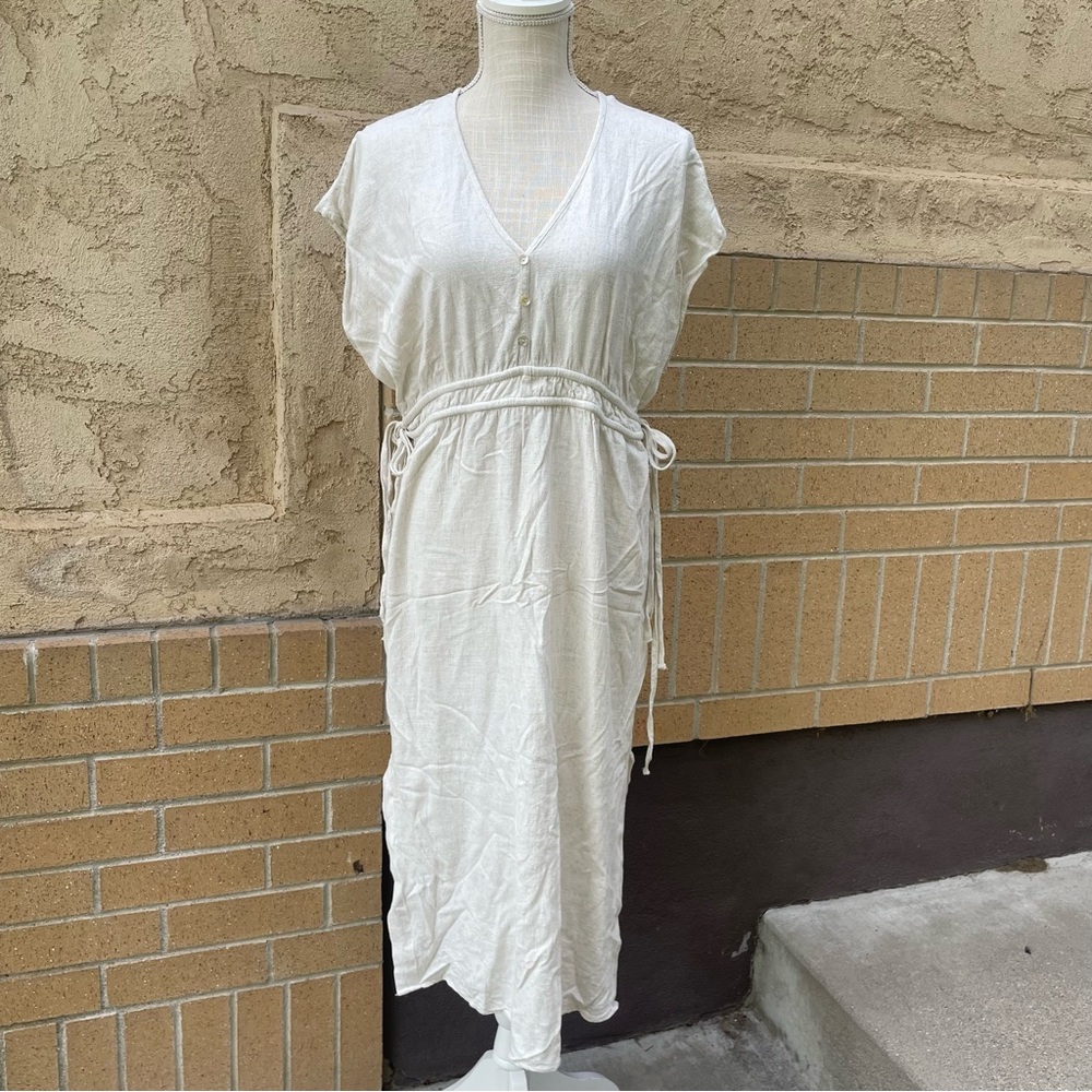 Böhme Rayon Linen Blend Midi Women's Dress (Size L)